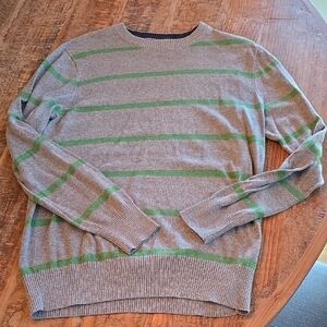urban pipeline Gray Crewneck Sweater with Green Stripes